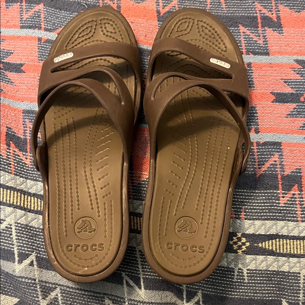 CROCS Brown Slip-On Sandals women’s size 10